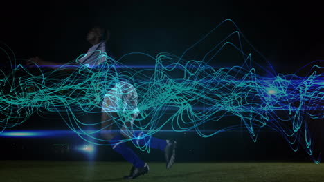 animación de senderos de luz sobre el jugador de fútbol americano africano.