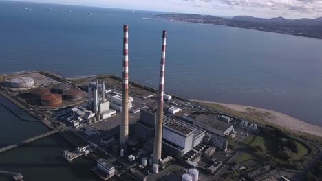 Aerial-footage,-Poolbeg-Towers-near-Dublin-City