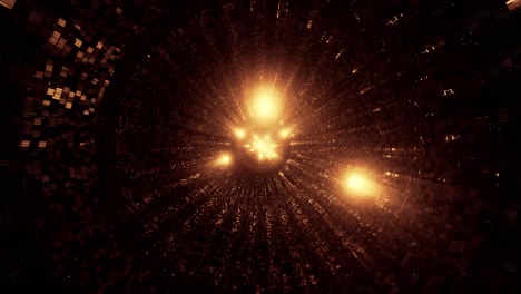 vj loop - golden streaking energy spheres traveling down a pulsing illuminated sci-fi tunnel