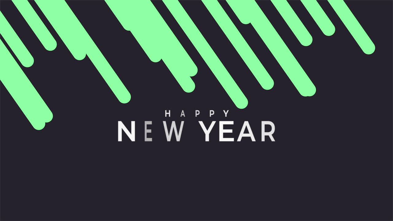 Animation intro text Happy New Year on black fashion and minimalism background with green lines 1