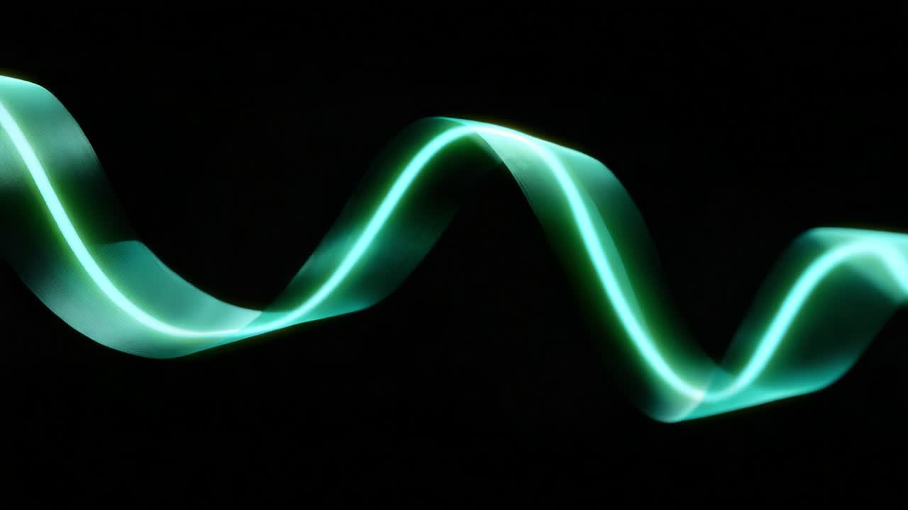 An Abstract Exploration of Fluid Motion: Captivating Waves of Light Shimmering in Saturated Green Hues Against a Dark Background, Evoking a Sense of Elegance and Dynamic Flow in Radiant Visual Artistry