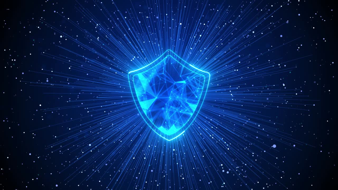 4K Cyber security hi speed internet Shield With Keyhole icon digital data loop background.