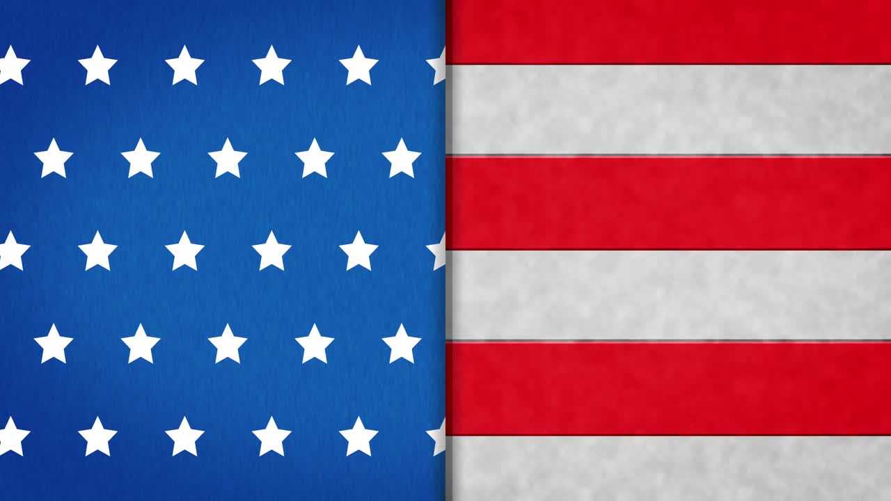 Animazione della bandiera USA con stelle bianche su blu e strisce bianche e rosse in loop continuo