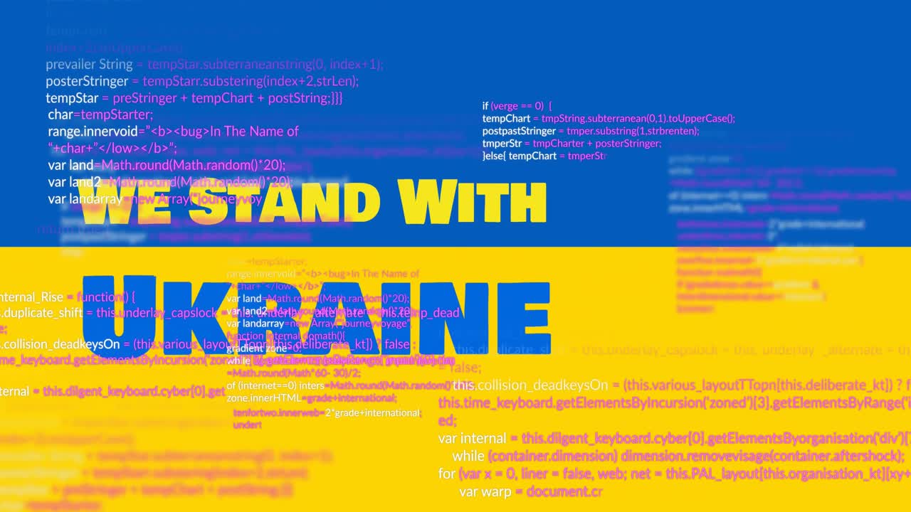 animación de we stand with ukraine y procesamiento de datos sobre la bandera de ucrania