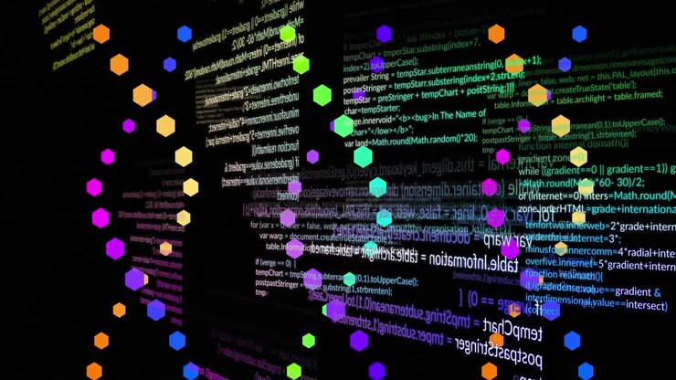 Анимация обработки научных данных и вращающихся нитей ДНК