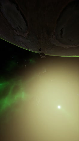 un planeta en una nebulosa con una estrella brillante