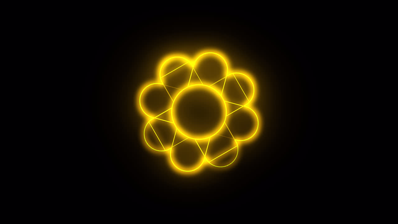 girando la flor de color dorado brillante para la animación del logotipo en forma circular