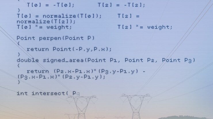 Animation von Datenverarbeitung über Strommasten und Himmel
