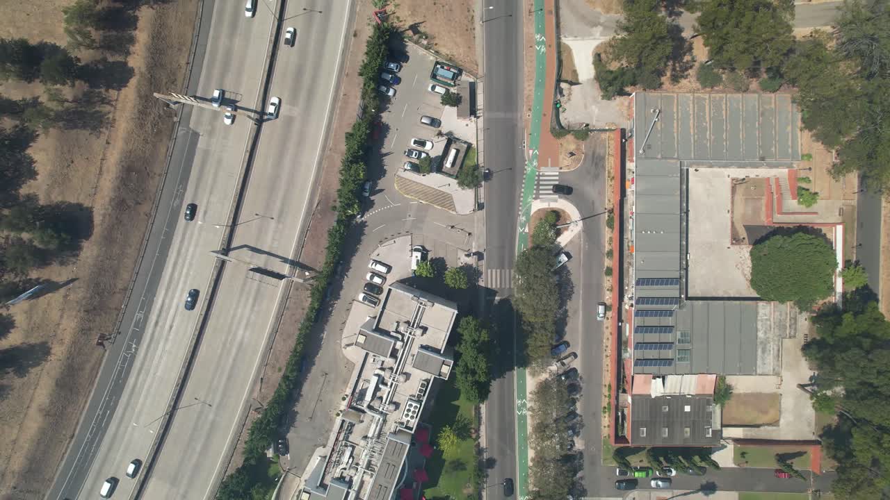 Top view of highway traffic in the city of Lisbon, Portugal