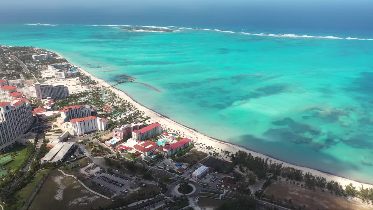Drone Aerial View of Bahamas, Nassau Waterfront, Goodman Bay Beach and Sand Bar