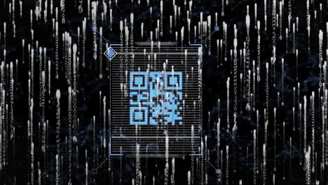 animación del código qr y el procesamiento de datos sobre fondo oscuro