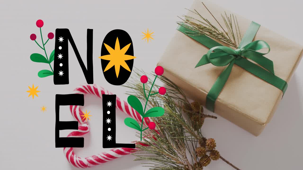 animación de felicitaciones de navidad texto sobre regalos y decoraciones de navidad