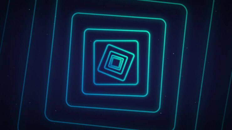 Abstract Tunnel of Glowing Neon Blue Squares