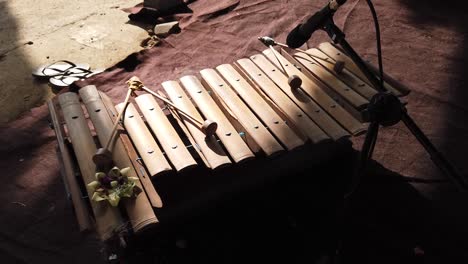 Gamelan-Gambang-Bamboo-Musical-Instrument,-Indonesia-Southeast-Asia-Keys-Mallets-in-Sidemen-Village-Bali