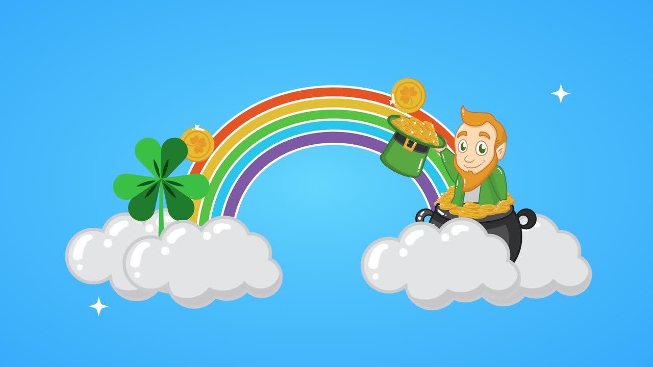 세인트 패트릭스 데이 애니메이션 카드와 레인보우의 엘프