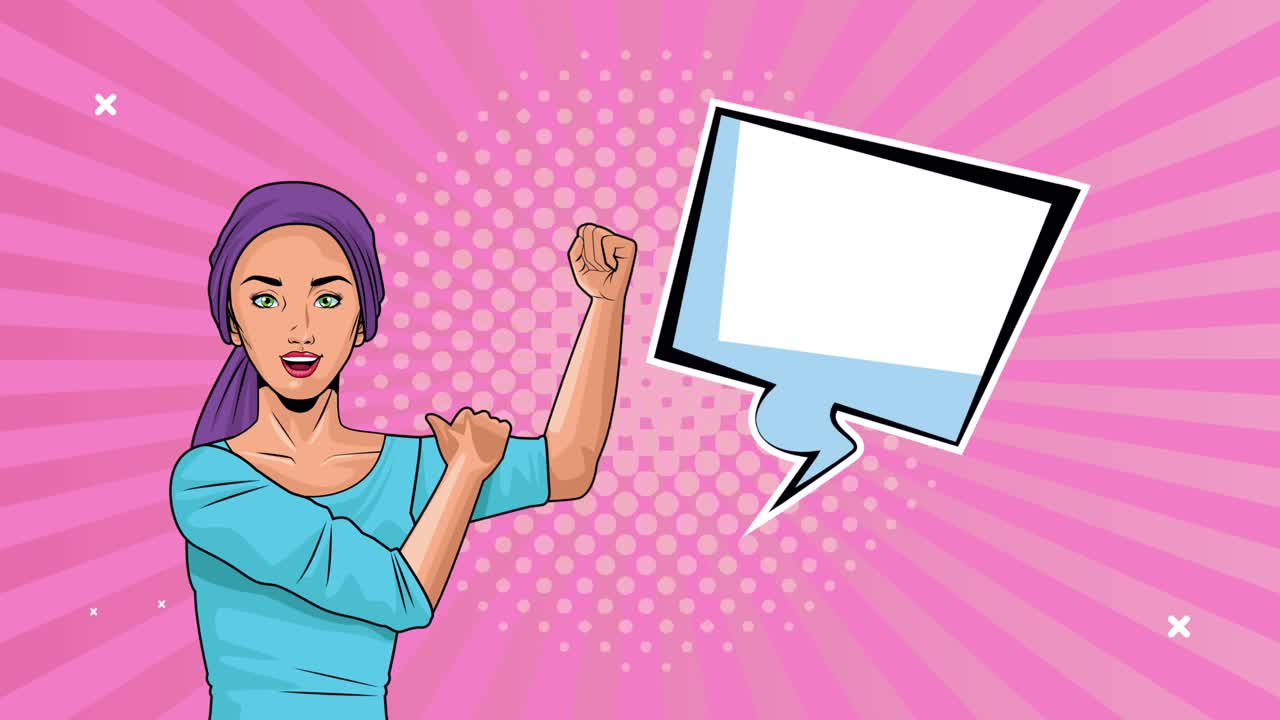 strong woman pop art style animation character