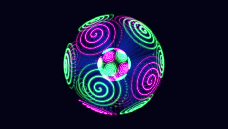 Rainbow-abstract-and-illusion-sphere-with-neon-dots-and-lines-on-black-gradient