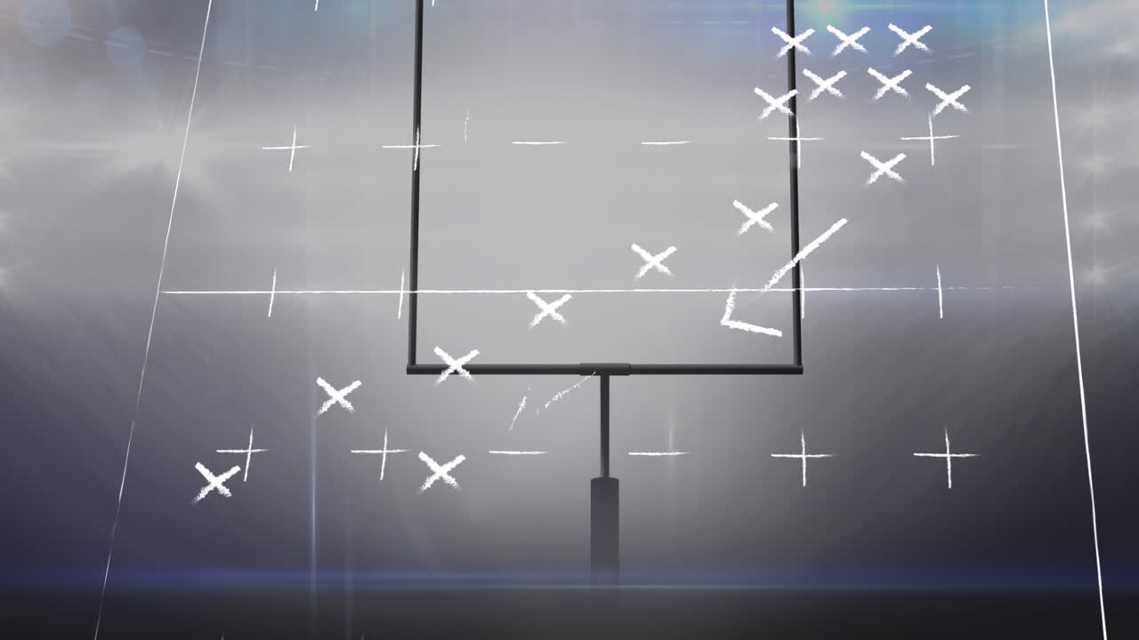 경기장 계획 위에 있는 스포츠 경기장의 애니메이션