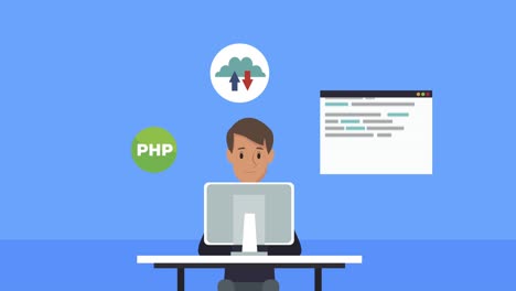 programación de hombre en carácter de computadora de escritorio