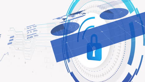 lock and data charts animation over world map and digital interface