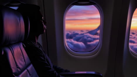 passenger enjoying a scenic sunset view from an airplane window
