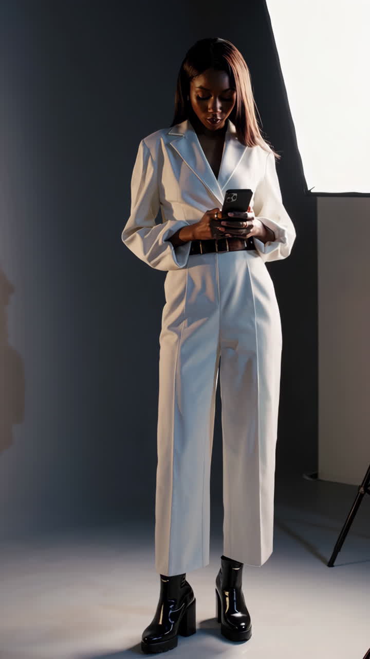 Woman in White Jumpsuit and Black Boots