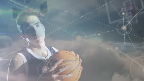 animation of networks of connections over diverse basketball players at gym