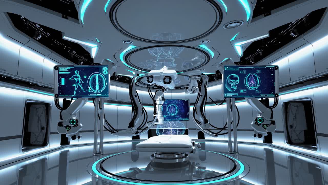 Futuristic Operating Room with Surgical Robots