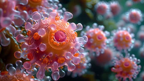 close-up microscopic view of viruses