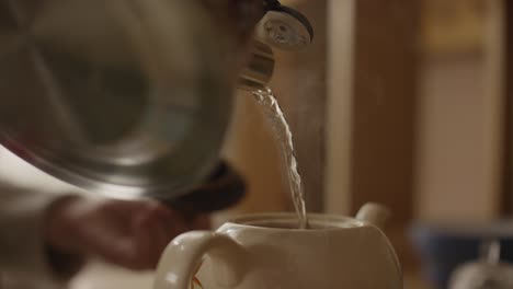 pouring hot water into teapot