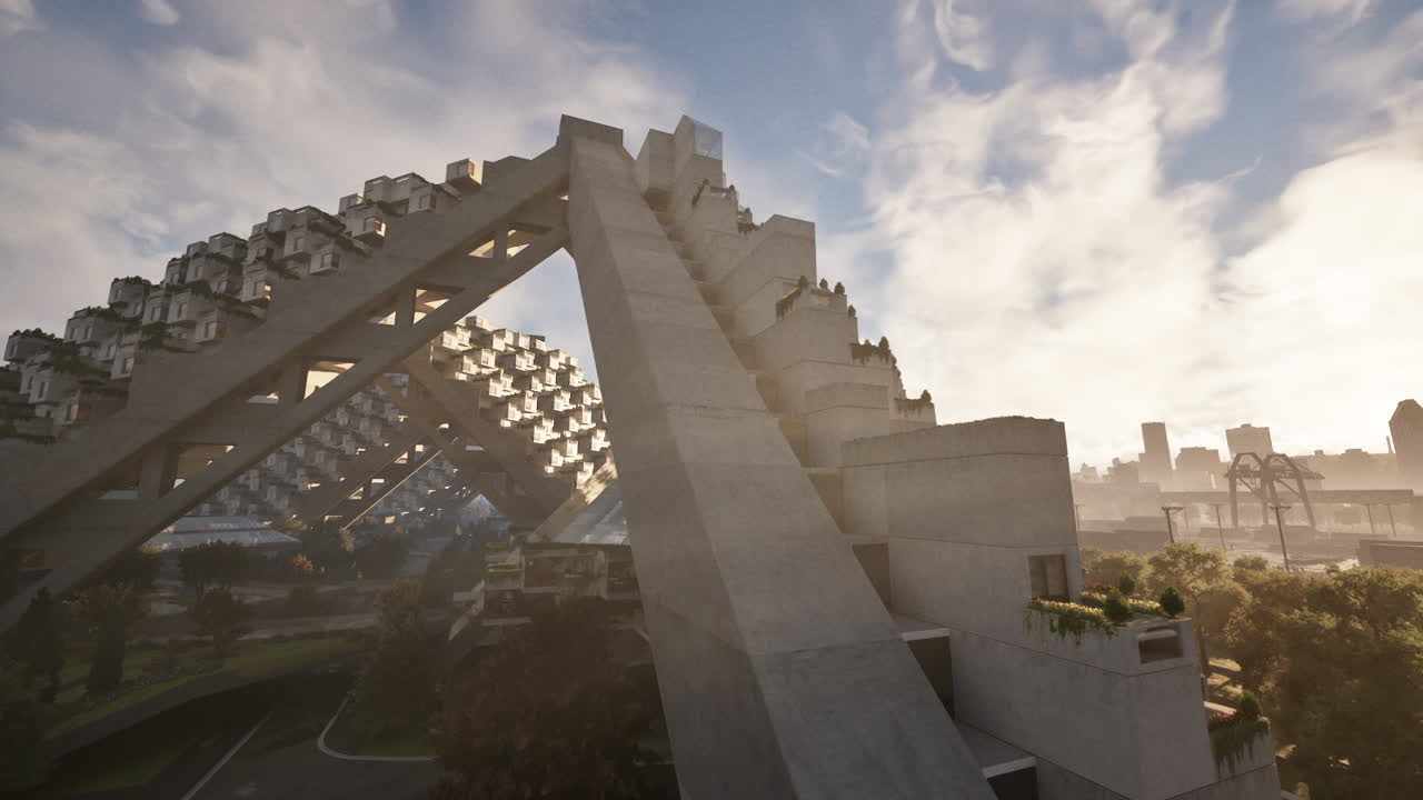 Futuristic Concrete Building in a City of the Future