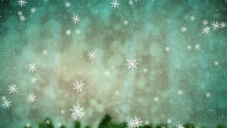 Animation-of-snow-falling-over-fir-trees-at-christmas