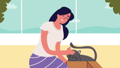young woman with cat animation