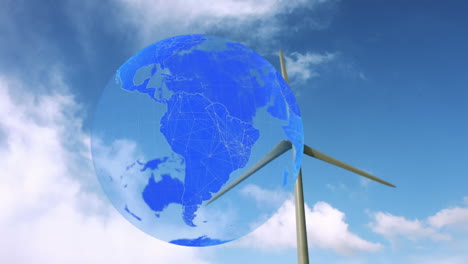 animación del globo sobre la turbina eólica en el campo