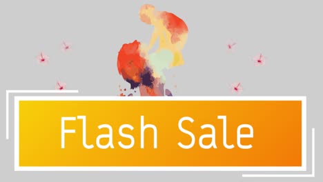 Animation-of-mum-and-baby-and-flash-sale-text-over-flowers-moving-in-hypnotic-motion