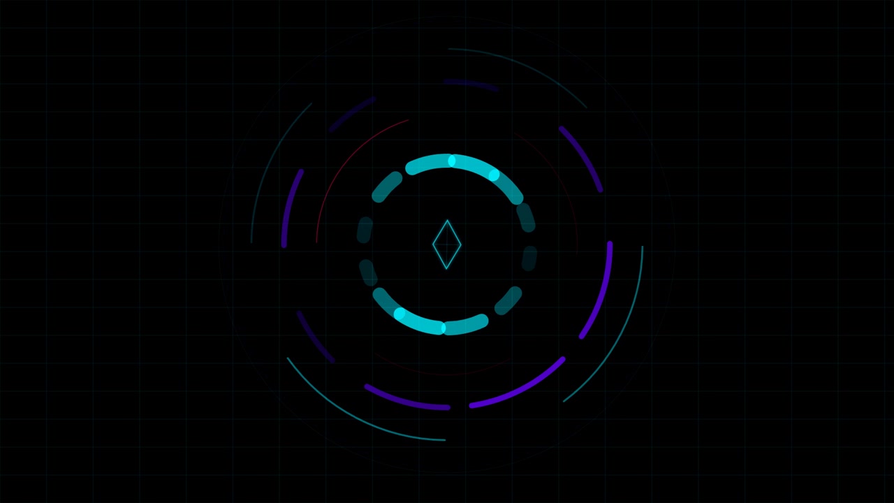 Abstract Digital Loading Circle Animation with Rotating Neon Rings