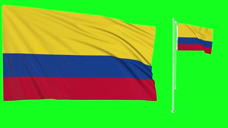 pantalla verde ondeando la bandera o el asta de la bandera de colombia