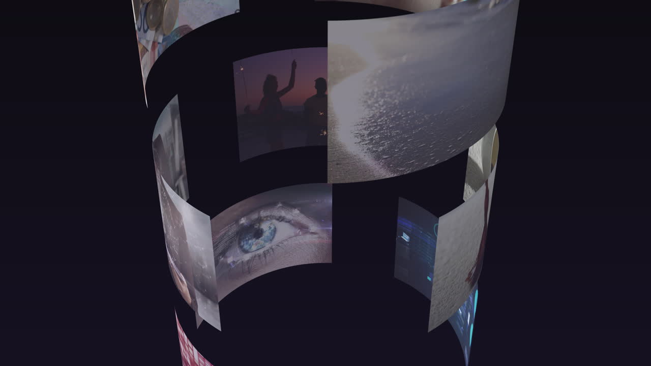 animación compuesta de tubo giratorio de pantallas de negocios, ocio y tecnología