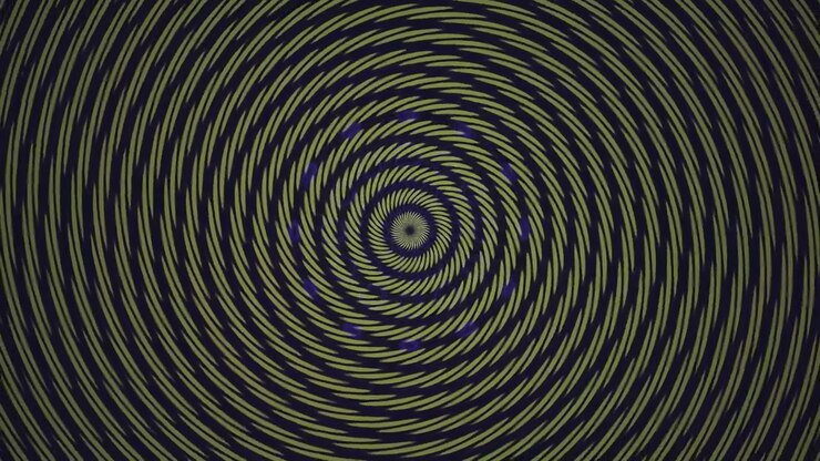 Abstract Rotating Spiral Pattern with Yellow Lines on Dark Background