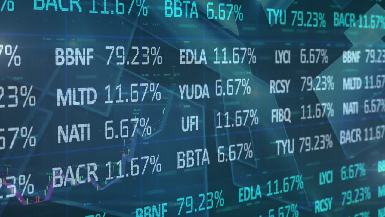 Animation of statistics and data processing on blue background