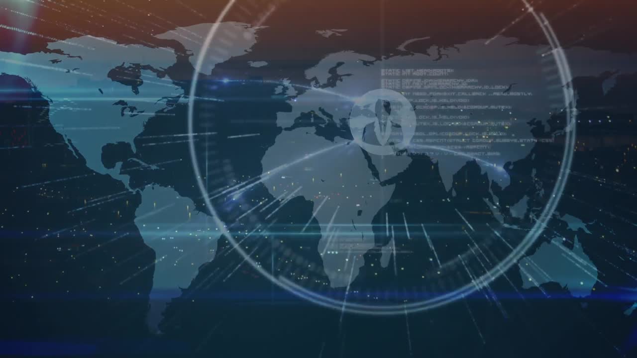 세계 지도 위의 아이콘으로 연결 네트워크의 애니메이션