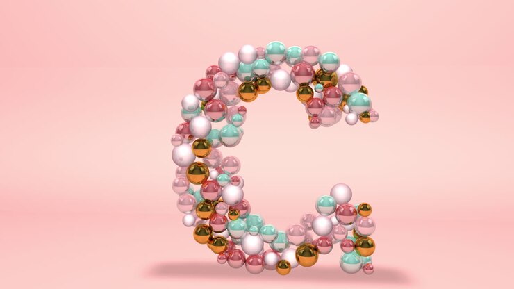 Letter G made of beads, glass balls, pastel pearls, crystal jewels and gold