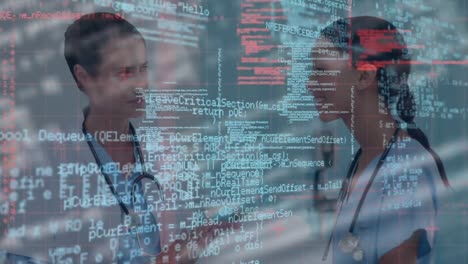 animation of data processing over diverse female doctors