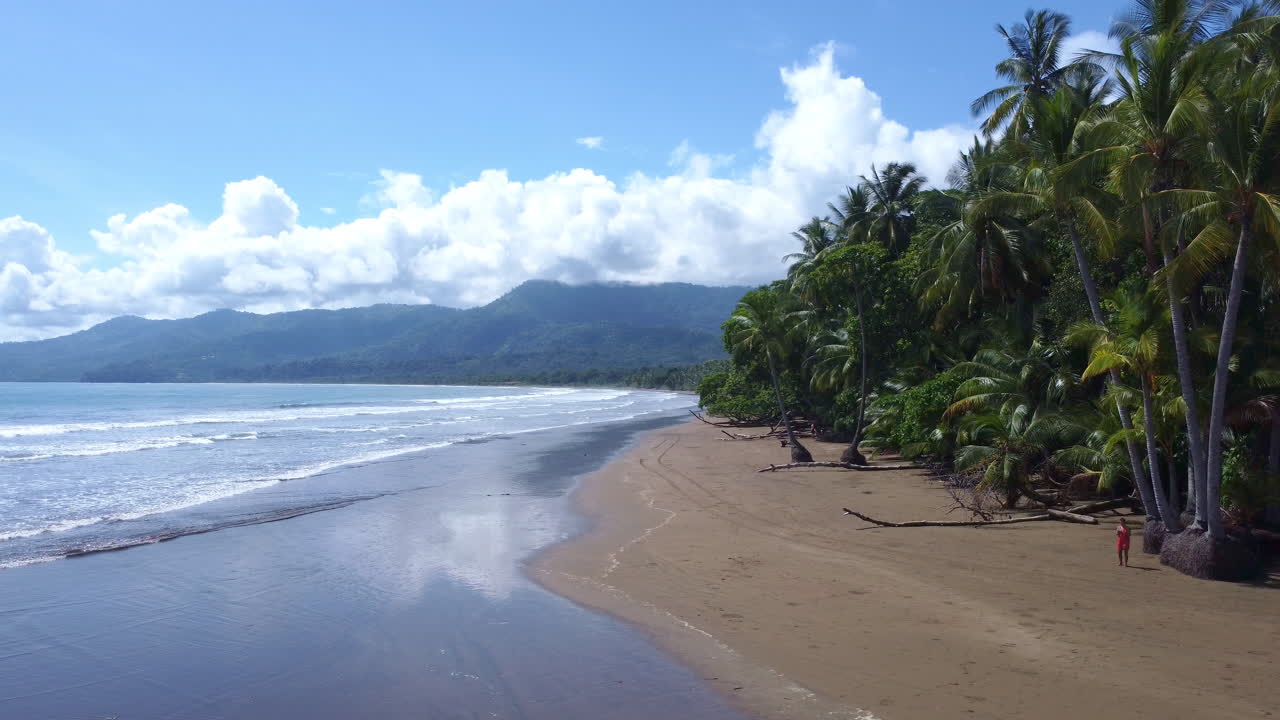 perspectiva aérea de una playa tropical en el parque nacional de marino bellena, costa rica