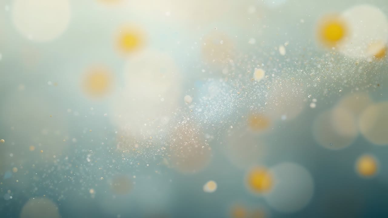 Startende sentralt diagonalt glitrende bånd som svever over turkis gradient, bokeh-kuler og gule disker