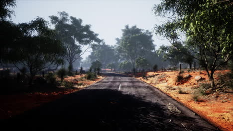 asphalt country road leading through rural senegal