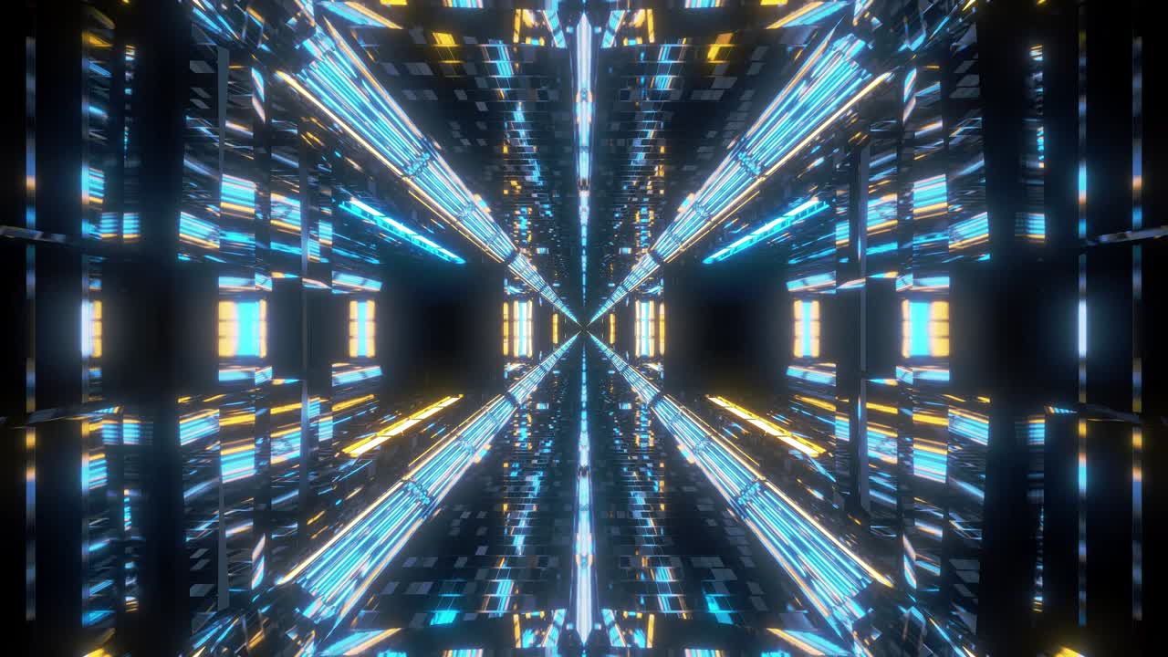 futuristic sci-fi space tunnel corridor with reflective bricks texture and endless lights 3d illustration motion background live wallpaper visual loop