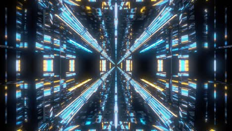 futuristic sci-fi space tunnel corridor with reflective bricks texture and endless lights 3d illustration motion background live wallpaper visual loop