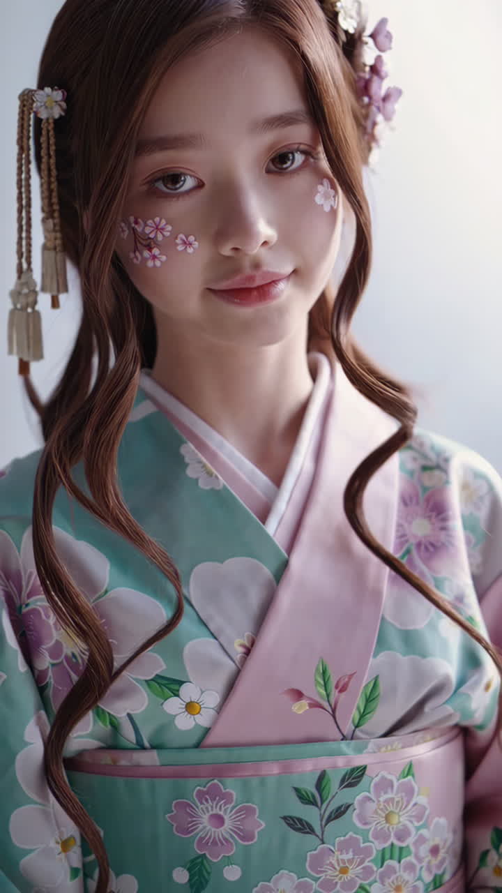 Young Girl in a Traditional Japanese Kimono