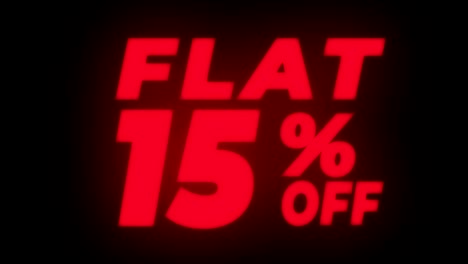 flat 15% percent off text flickering display promotional loop.